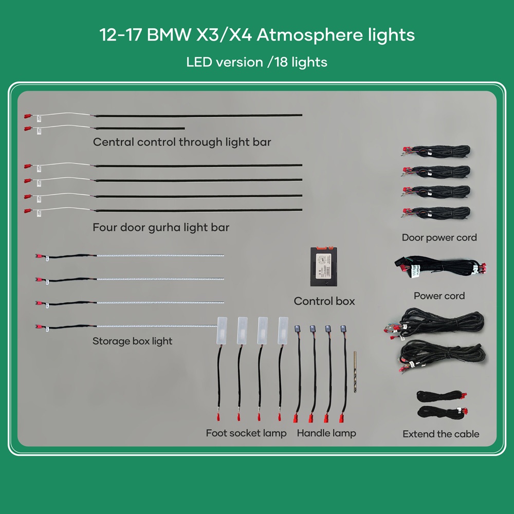 DIQ AMBIENT BMW X3 (F25) (Digital iQ Ambient Light for BMW X3 (F25) / X4 (F26) mod. 2011-2018 with 17 Lights, 11 Colours)