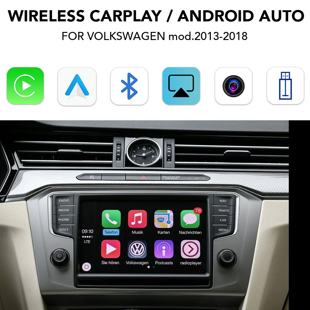 LENOVO LTP VW 3816W CPAA (WIRELESS CARPLAY / ANDROID AUTO BOX for VW TOUAREG mod. 2011-2018 with 8'' screen with 2 CAMERAS) - WEXML.GR