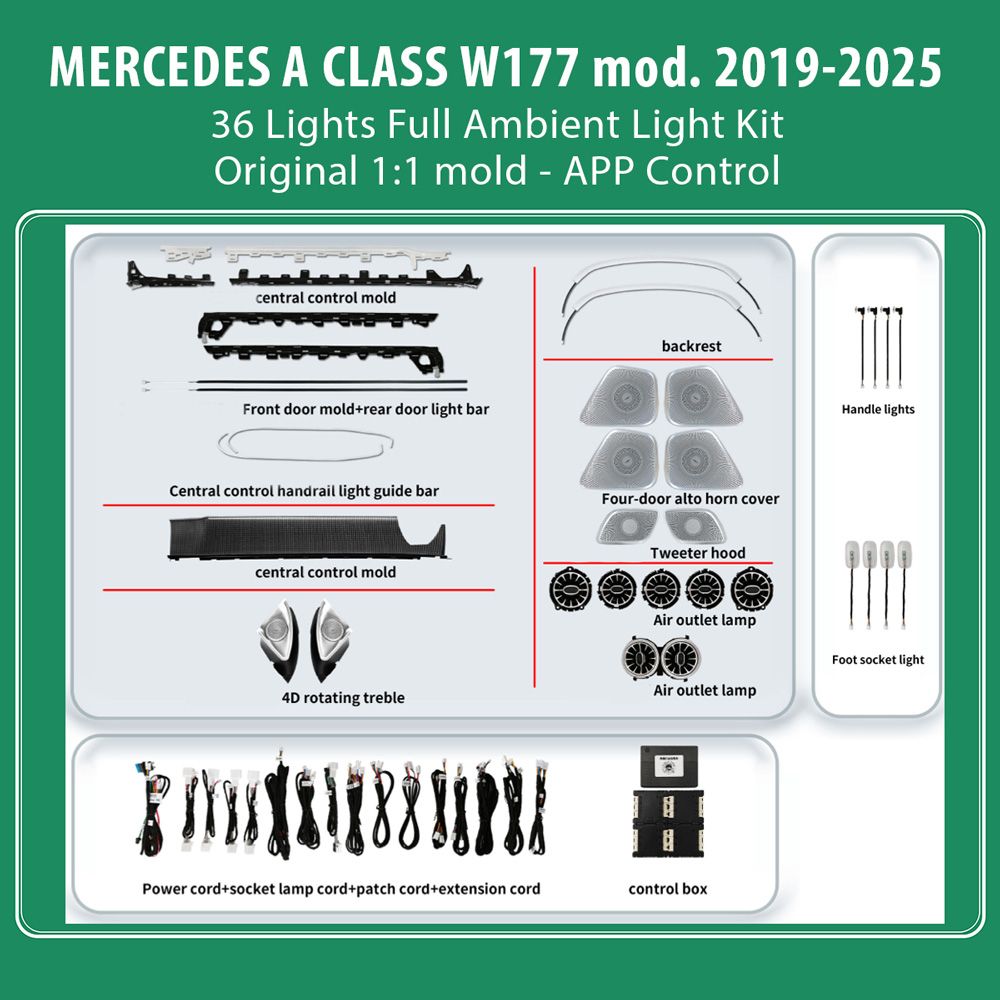 DIQ AMBIENT BENZ 8177 FULL KIT (Digital iQ Ambient Light Kit for MERCEDES A CLASS W177 mod. 2019-2025 36 Lights Full Kit) - immagine 2