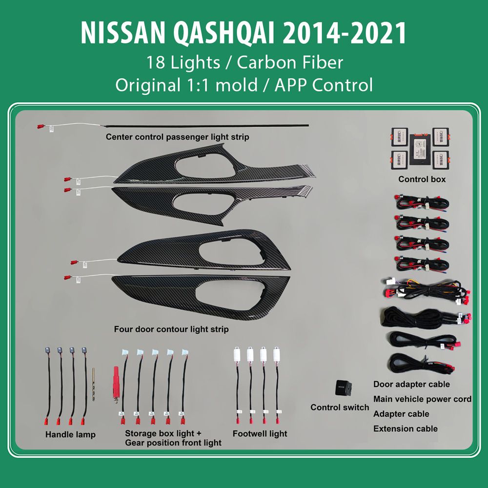 DIG AMBIENT NISSAN QASHQAI II (CF) (Digital iQ Ambient Light for NISSAN QASHQAI mod. 2014-2021 with 18 Lights) CARBON FIBER - immagine 7