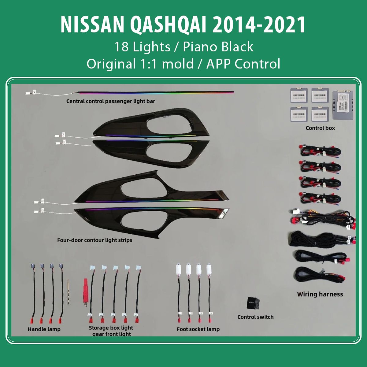 DIG AMBIENT NISSAN QASHQAI II (PB) (Digital iQ Ambient Light for NISSAN QASHQAI mod. 2014-2021 with 18 Lights) PIANO BLACK - immagine 13