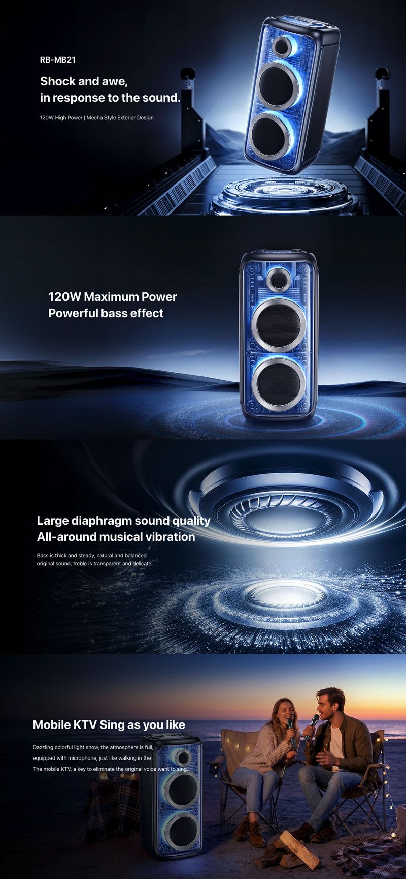 REMAX RB-MB21 (BLACK) OUTDOOR KARAOKE SPEAKER (120W) - immagine 3