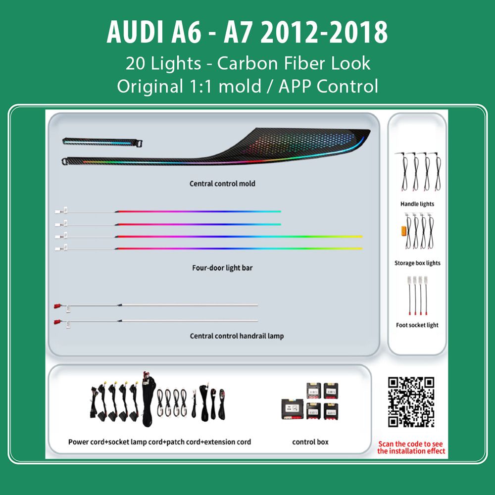 DIQ AMBIENT AUDI A6 - A7 CARBON (Digital iQ Ambient Light for Audi A6 mod. 2012-2018 with 20 Lights, Carbon Fiber Look)