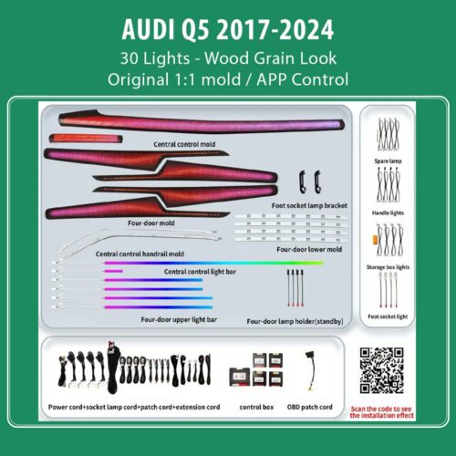 DIQ AMBIENT AUDI Q5 HC-AD22C WOOD (Digital iQ Ambient Light for Audi Q5 mod. 2017-2024 with 30 Lights