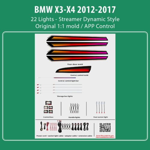 DIQ AMBIENT BMW X3  - X4 BM02D DYN (Digital iQ Ambient Light for BMW X3 (F25) / X4 (F26) mod. 2012-2017 with 22 Lights