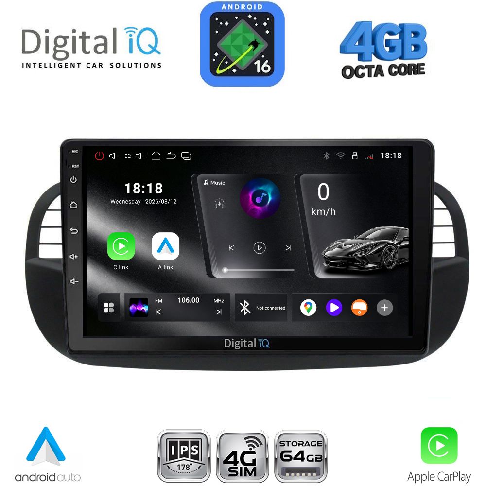 DIGITAL IQ RTG 6130BL_CPA (9inc) MULTIMEDIA TABLET for FIAT 500 mod. 2007-2015 (BLACK) - WEXML.GR